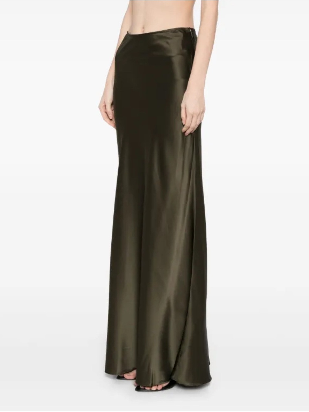 NWT STAUD Odin Silk Maxi Skirt Woodland Green 4